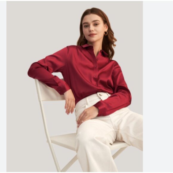 Lilysilk Basic Concealed Placket Silk Shirt Claret Washable - Picture 2 of 12